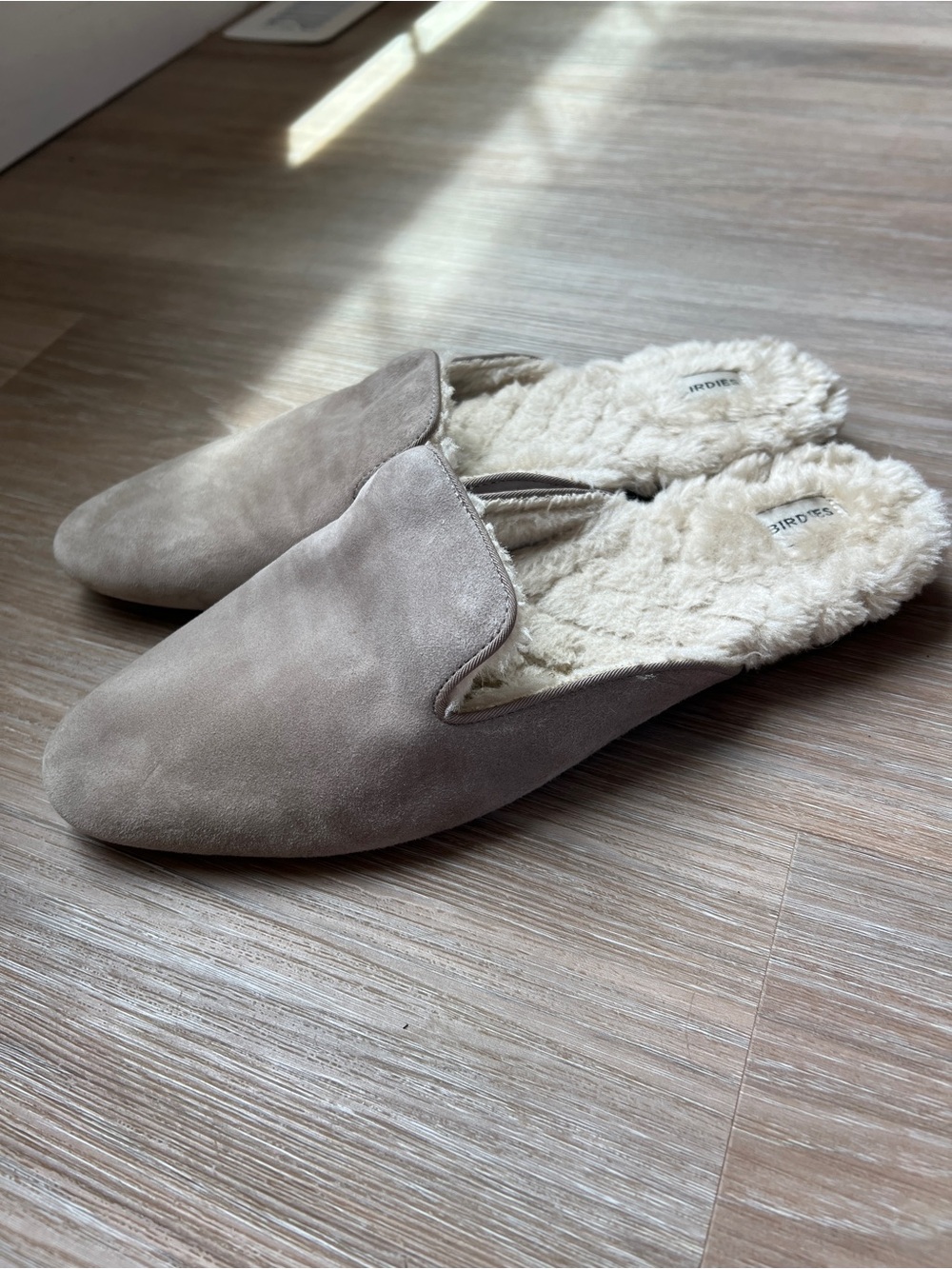 Birdies The Phoebe Shearling Lined Suede Mule Slippers Taupe Grey Size 11 women - Picture 3 of 6